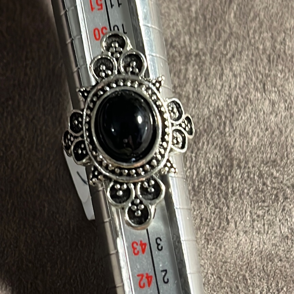 Silver plated and Onyx Queen Ring